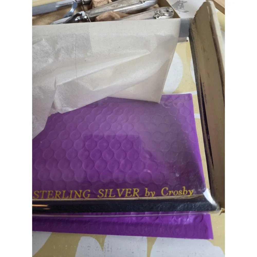 Vtg 3-piece Sterling Silver hollow handle Carving Set By Crosby Original Box